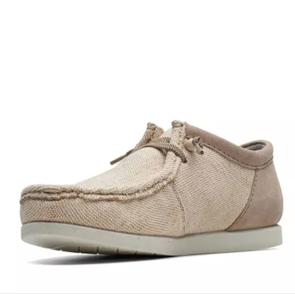 Clarks | Shacrelite Moc Toe Natural Woven Cotton Genuine Leather Suede Loafers main image 7